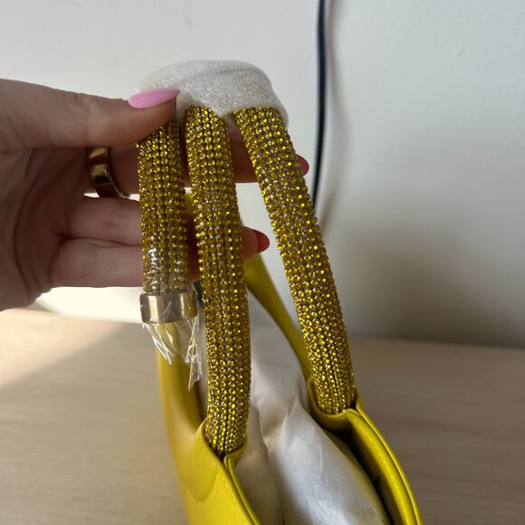 NWT Cult Gaia Nika Crystal Embellished Top Handle Bag In Yellow Leather - Picture 7 of 15
